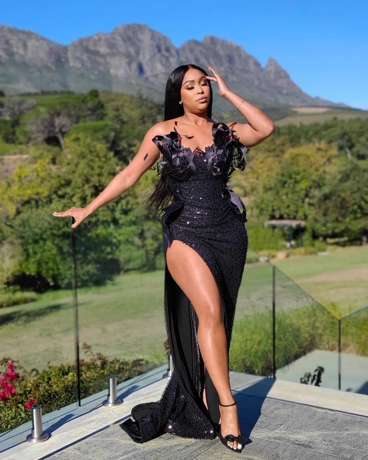 Minnie Dlamini in black gown