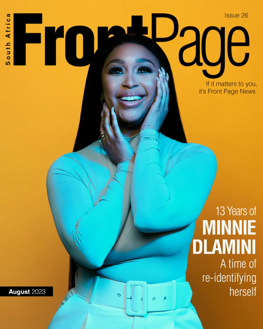 FrontPage South Africa magazine cover featuring Minnie Dlamini, 13 years of Minnie Dlamini